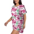 thumbnail image 2 of Wukai Flamingo Women's Pajama Set,Short-Sleeve Top and Shorts with Elastic Waistband and Pockets for Loungewear, Yoga, and Casual Wear-Large, 2 of 8