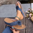 thumbnail image 2 of Yyuenw Women Summer PU Slip On Wedge Slides Open Toe Flower Thong Walking Casual Sandals, 2 of 9