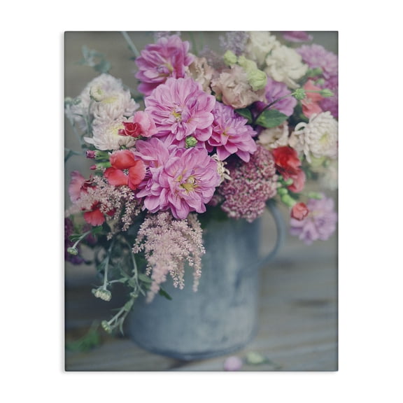 Stupell Industries Farmhouse Pink Floral Arrangement Soft Focus Grey Pot Canvas Art, 16 x 20, by Sarah Jane