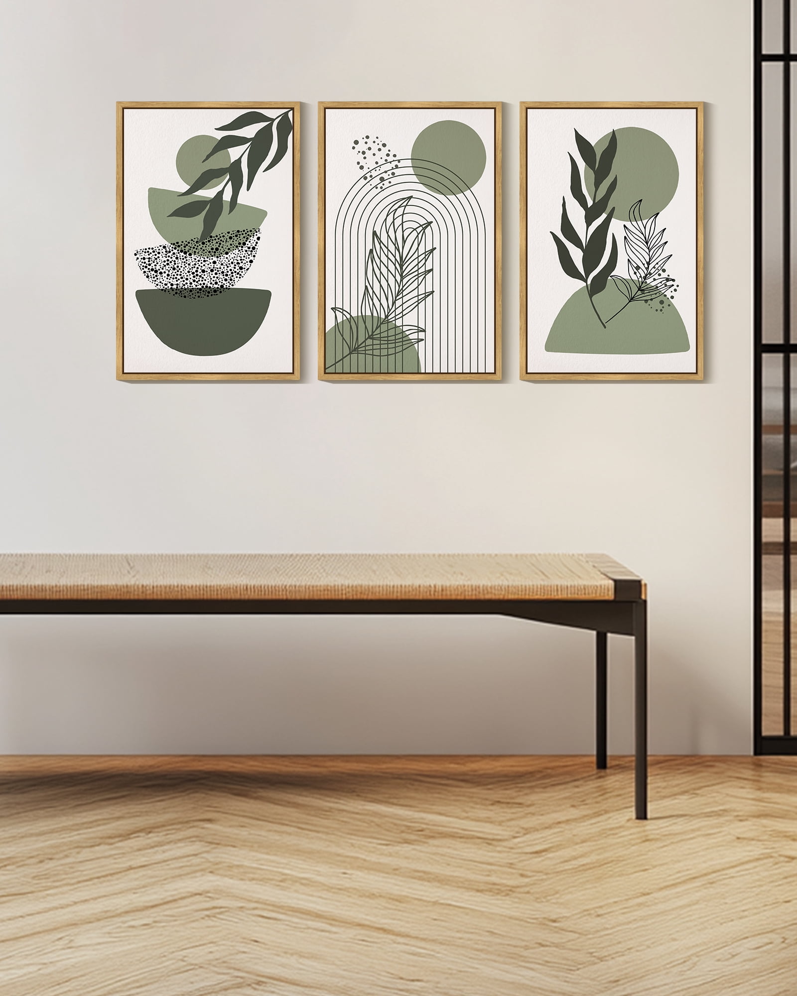 SHENIFY Green Boho Wall Art 16x24in3pcs Neutral Framed Modern Abstract Geometric Artwork Prints for Living Room Bedroom