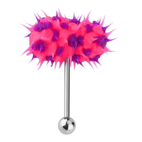 Vibrating Tongue Ring Stainless Steel Punk Tongue Bar Body Piercing Jewelry Prickly Straight Barbell Stud Ring for Adult Women Men[Red]