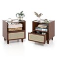 thumbnail image 1 of Gymax 2 PCS Bamboo Rattan Nightstand Boho Bedside End Table w/ Drawer Wood Legs Brown, 1 of 9