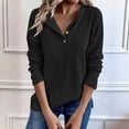 thumbnail image 2 of Sexlip Women's Trendy Half Button Down Shirt Casual V Neck Sweatshirt Oversized Long Sleeve Ribbed Pullover Tops Black XL, 2 of 5
