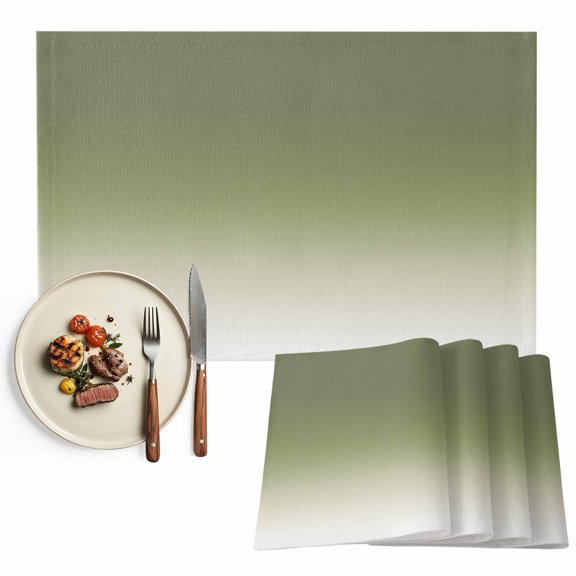Sage Green Ombre Placemats Set of 2, Farmhouse Sage Green Ombre Washable Wipeable Table Mats for Dining Tables, Indoor Outdoor Kitchen Place Mats for Holiday Party Table Decor