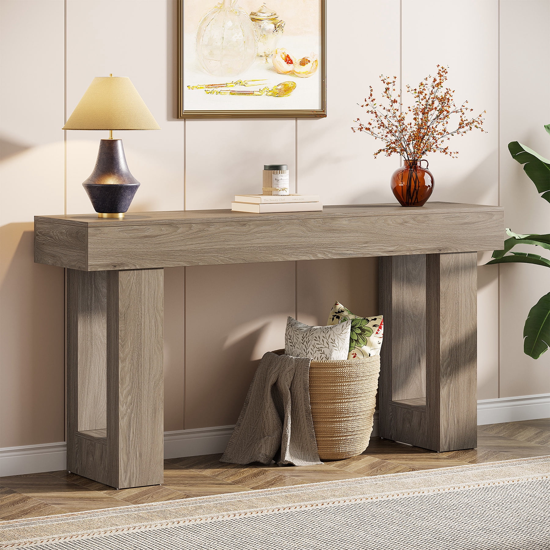 Tribesigns 63-Inch Farmhouse Console Table, Wooden Sofa Table Behind The Couch, Rectangular Entryway Table for Entrance, Hallway, Living Room (Gray)