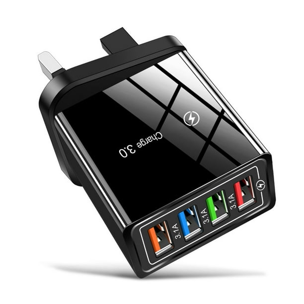 Adaptador Pared Cargadores Carga USB Portátil 4 Puertos (negro)