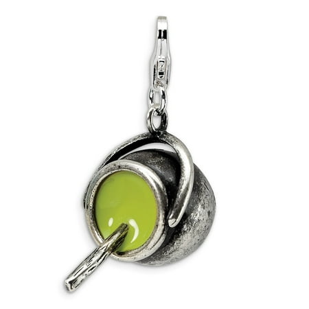 Char Diamonds - Mia Diamonds 925 Sterling Silver 3-D Antiqued Enameled Witches Cauldron with Lobster Clasp Char