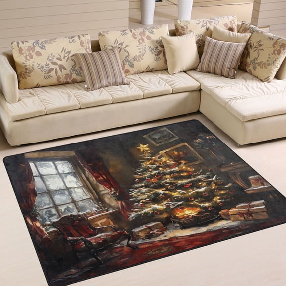 BZSMCE Vintage Area Rugs Christmas Trees Painting Creative Area For Home