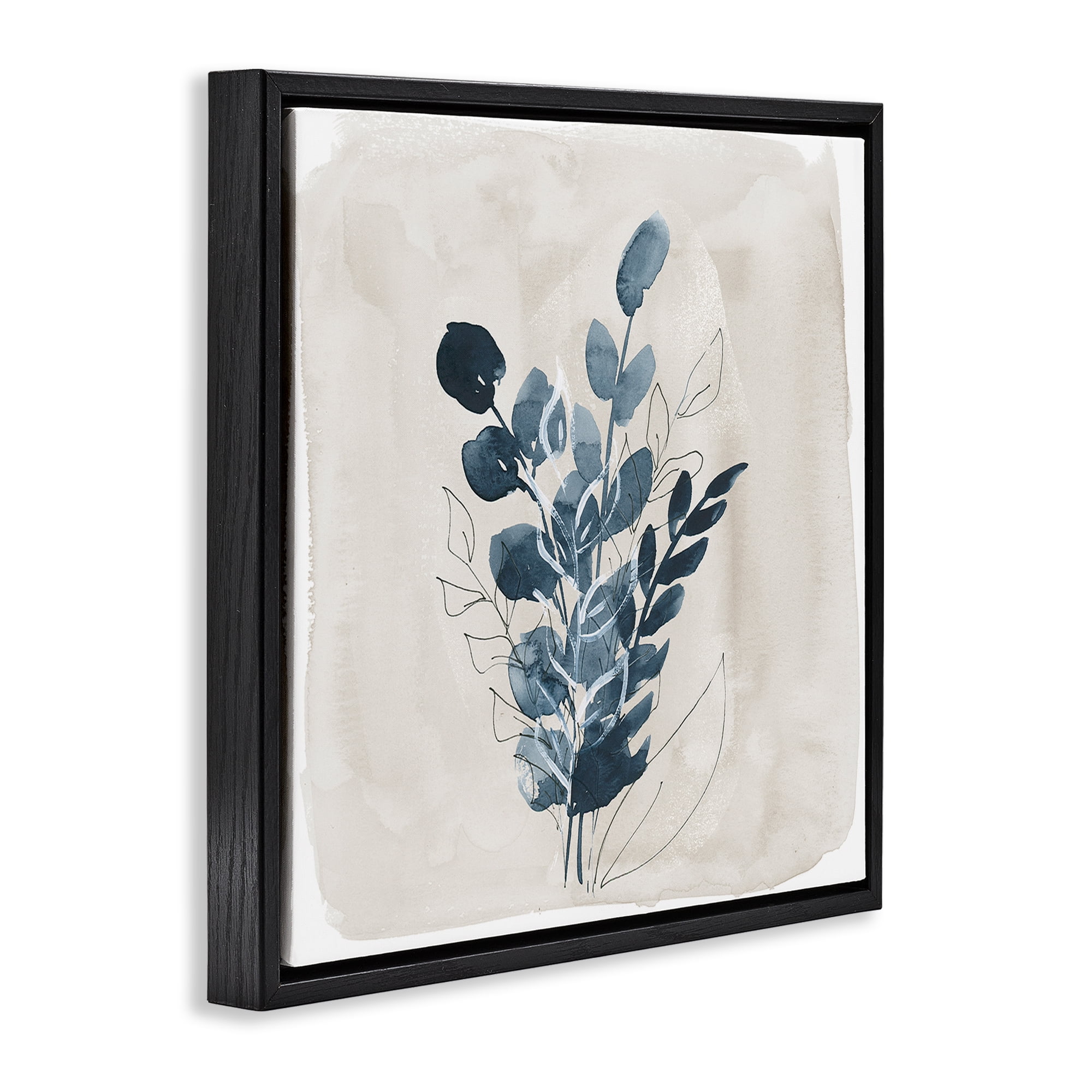 Stupell Industries Summer Leaf Sprigs Plants & Flowers Painting Black Floater Framed Canvas Art Print Wall Art, 18 x 18