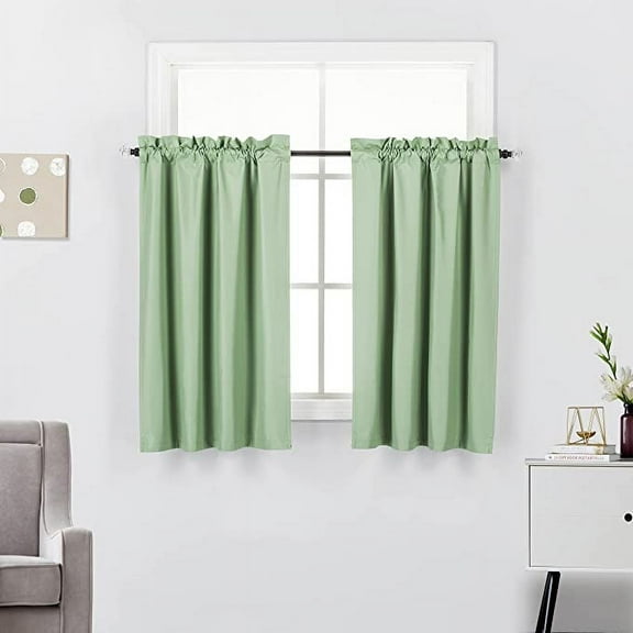 Diamond Home Modern Sage Solid Print Short Rod Pocket Blackout Kitchen Curtains, 27 x 36 in (2 Panels)