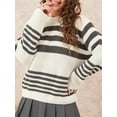 thumbnail image 4 of Arvbitana Women Teen Girls Fall Loose Sweaters Stripe Print Knit Pullover Crew-Neck Long Sleeve Sweatshirt Spring Basic Knitwear Tops Streetwear, 4 of 9