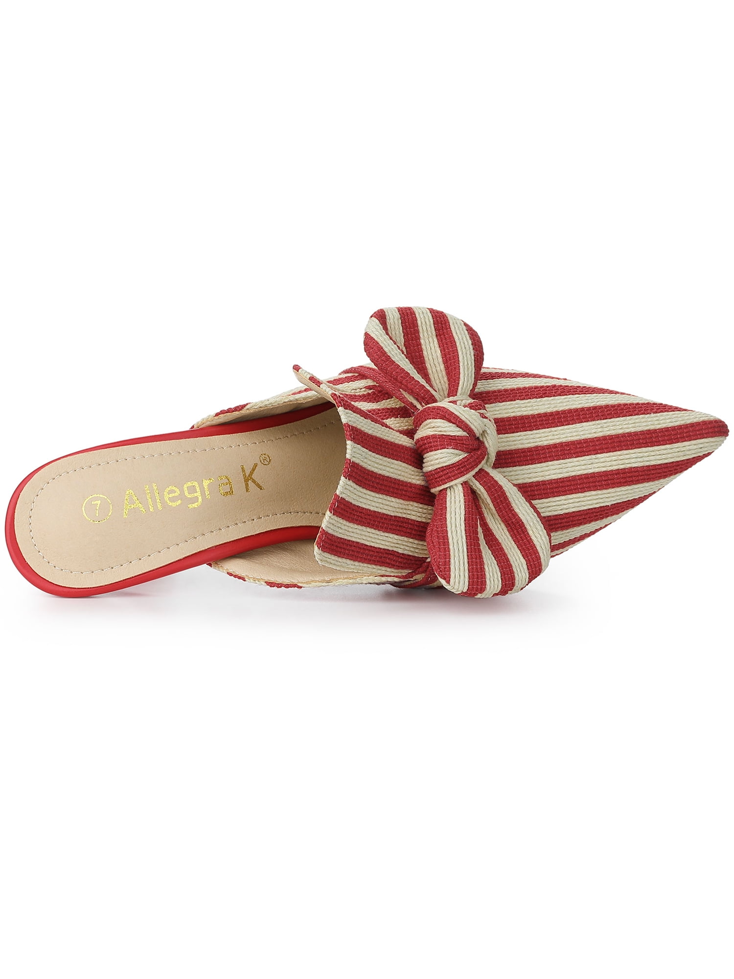 DARING DIVA Women's Stripe Bow Slip on Stiletto Heel Slides Mules Red 9
