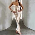 thumbnail image 2 of Women's Sexy Halter Backless Long Dress Sleeveless High Waist Splicing Satin Evening Gown, 2 of 4