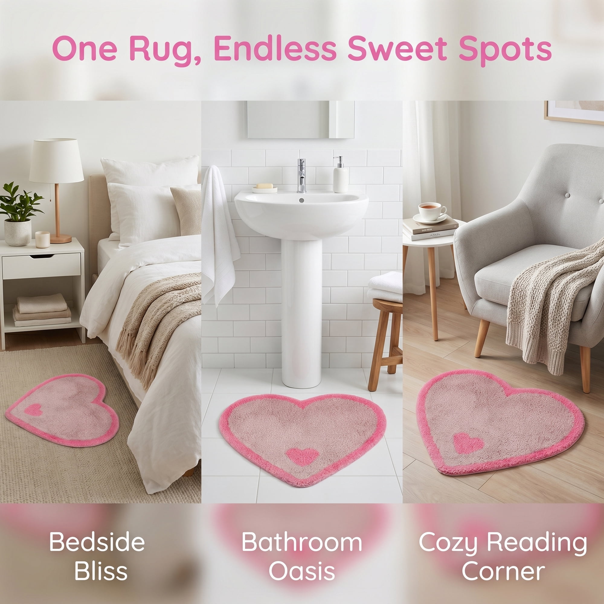 Unique Bargains Small Heart Rug Non-Slip Soft Shaggy Faux Fur Area Rug 19" x 16" Pink