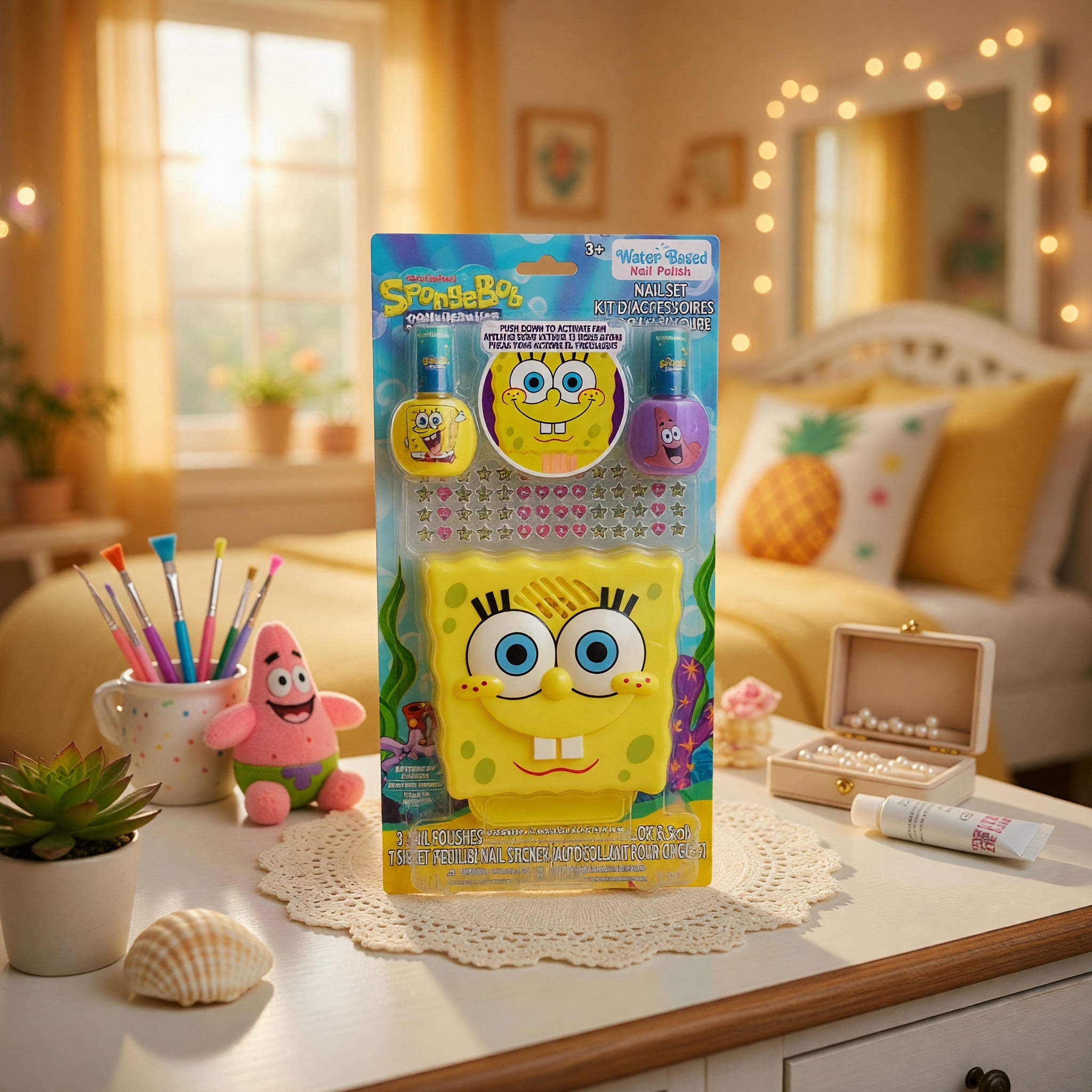 Spongebob Squarepants Nail Set with Nail Dryer, 14 Piece Set for