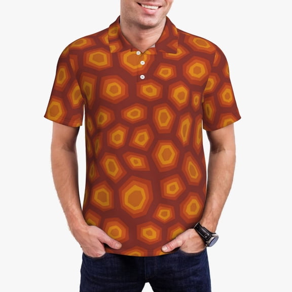 Rateoe Turtle Shell Pattern Men's Short Sleeve Polo Shirts, Golf Polo Shirts Short Sleeve Performance Moisture Wicking Dry-Medium