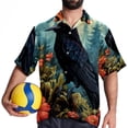 thumbnail image 4 of Crow Men's Casual Poplin Button Down Short Sleeve Hawaiian Beach Shirt, 4 of 6