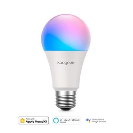 Koogeek E26 8.5W Color Changing Dimmable Wi-Fi Smart LED Light Bulb Compatible with HomeKit and the Assistant Works with No Hub Required Voice Control Remote Control Schedule On/Off Create Scenes