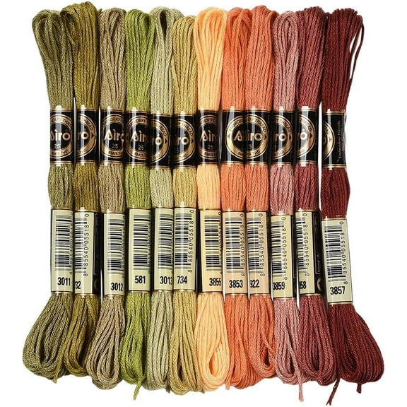 1 Set 12 Skeins 105 Yards Embroidery Floss Thread Bulk Variegated Floss 6 Strands Green Orange Friendship Bracelet String Cross Stitch Threads for Jewelry Making Bracelet Stitching Craft Supply
