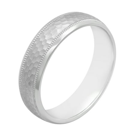 - Men's Sterling Silver 6MM Hammered Finish Wedding Band - Mens Ring