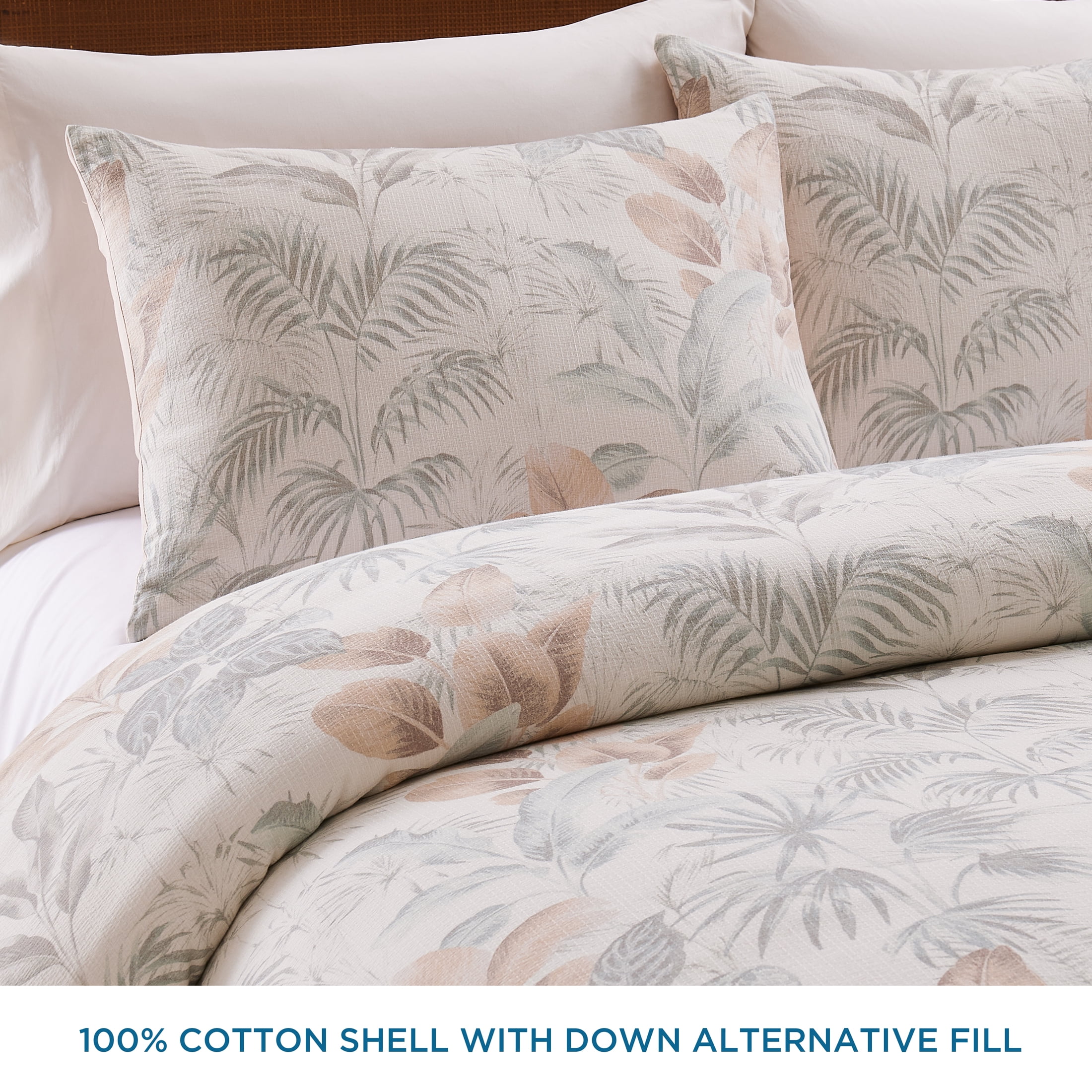 Coastal Living 3-Piece Lightweight 100% Cotton Ivory Palms Comforter Set, Full/Queen