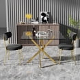 thumbnail image 3 of Katboc Modern 3-Piece Dining Set, 36in Square Tempered Glass Table with Cross Metal Legs, 2 Teddy Velvet Chairs, Space Saving for Living Room, Kitchen, Black1, 3 of 6