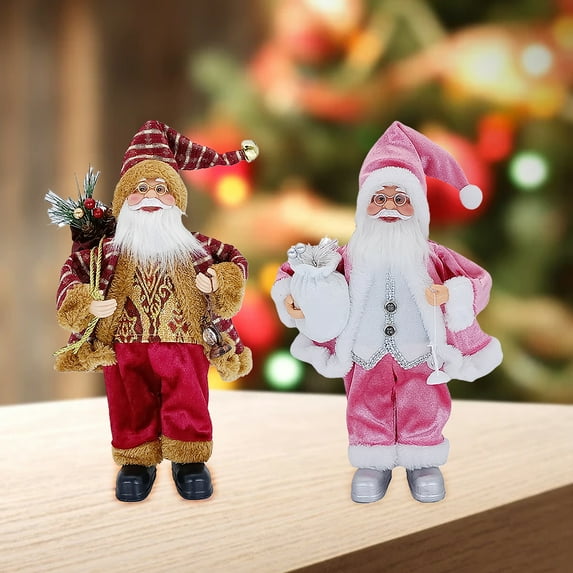 Happy Date Santa Claus, Christmas Figurine Figure Decor with Gifts Bag for New Year Holiday Party Home Decoration