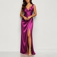 thumbnail image 2 of SAWOBUUN Womens Satin High Slit Maxi Dress Sleeveless V Neck Ruched Bodycon Long Dress for Evening Party Prom Wedding Guest, 2 of 9