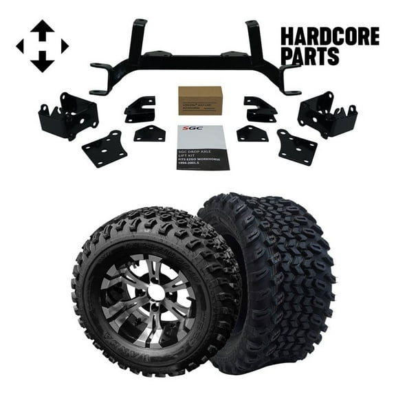 Hardcore Parts 6" Drop Axle Lift Kit for EZGO MPT/WORKHORSE 1200 (1994.5-2001.5) Golf Cart with 12" Machined/Black ‘VAMPIRE’ Wheels and 23"x10.5"-12" All-Terrain tires