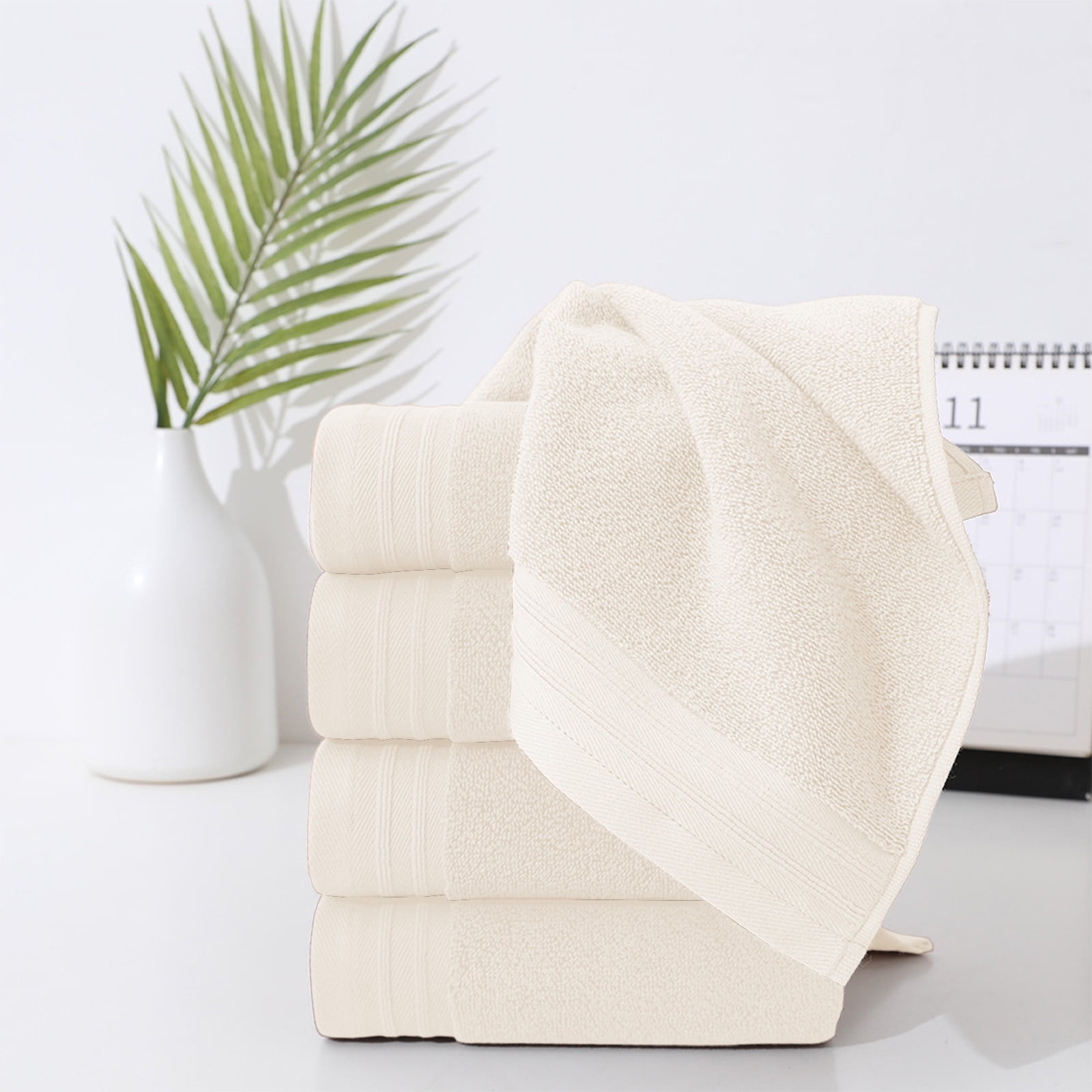 Set of 5 Thickened Face Towel Cotton Towel Washcloths Soft Facial Cloths 28” x 14” Spa-Like Feel Silky Face Cloth for Skin Cleansing (Beige)