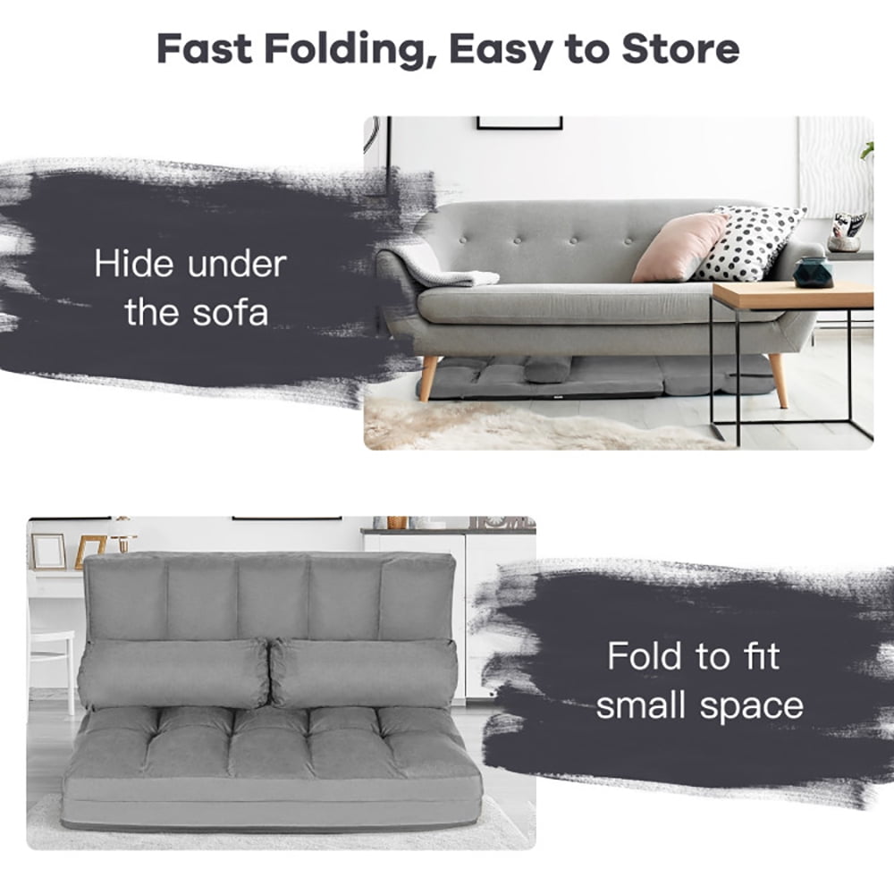 Finihen Fold Sofa Bed Couch, 6-Position Foldable Floor Sofa Bed with Detachable Cloth Cover, Gray Finihen Fold Sofa Bed Couch, 6-Position Foldable Floor Sofa Bed with Detachable Cloth Cover, Gray