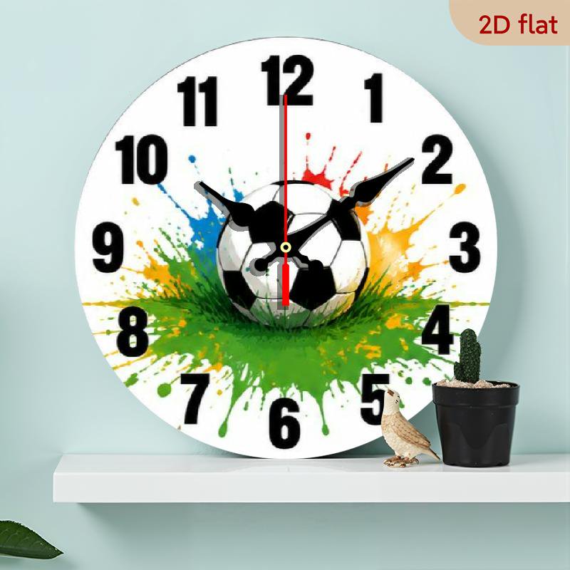 10 Inch Silent Soccer Clock, Decorative Wall Timepiece with Roman Numerals Perfect for Teens and Sports Rooms