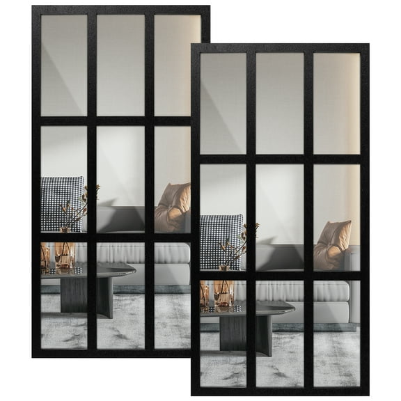 NUAHRHY 2PCS Arched Window Mirror Retro Entry Wall Mirror Decal Acrylic Rectangle Windowpane Mirror