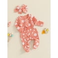 thumbnail image 6 of Aojekbee Baby Girls Outfit, Long Sleeve Crew Neck Frills Zipped Floral Footies Jumpsuit and Headband Fall Clothes, 6 of 10