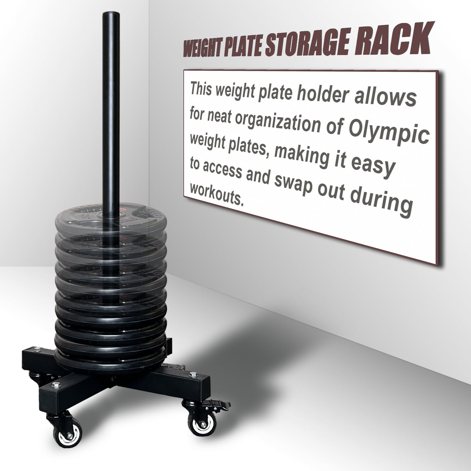 KORIKAHM Upgraded Movable Weight Plate Rack with Wheel, Portable Bumper Plate Holder Stand for Weight Storage, Strength Training Vertical Weight Tree for Home Gym Workout