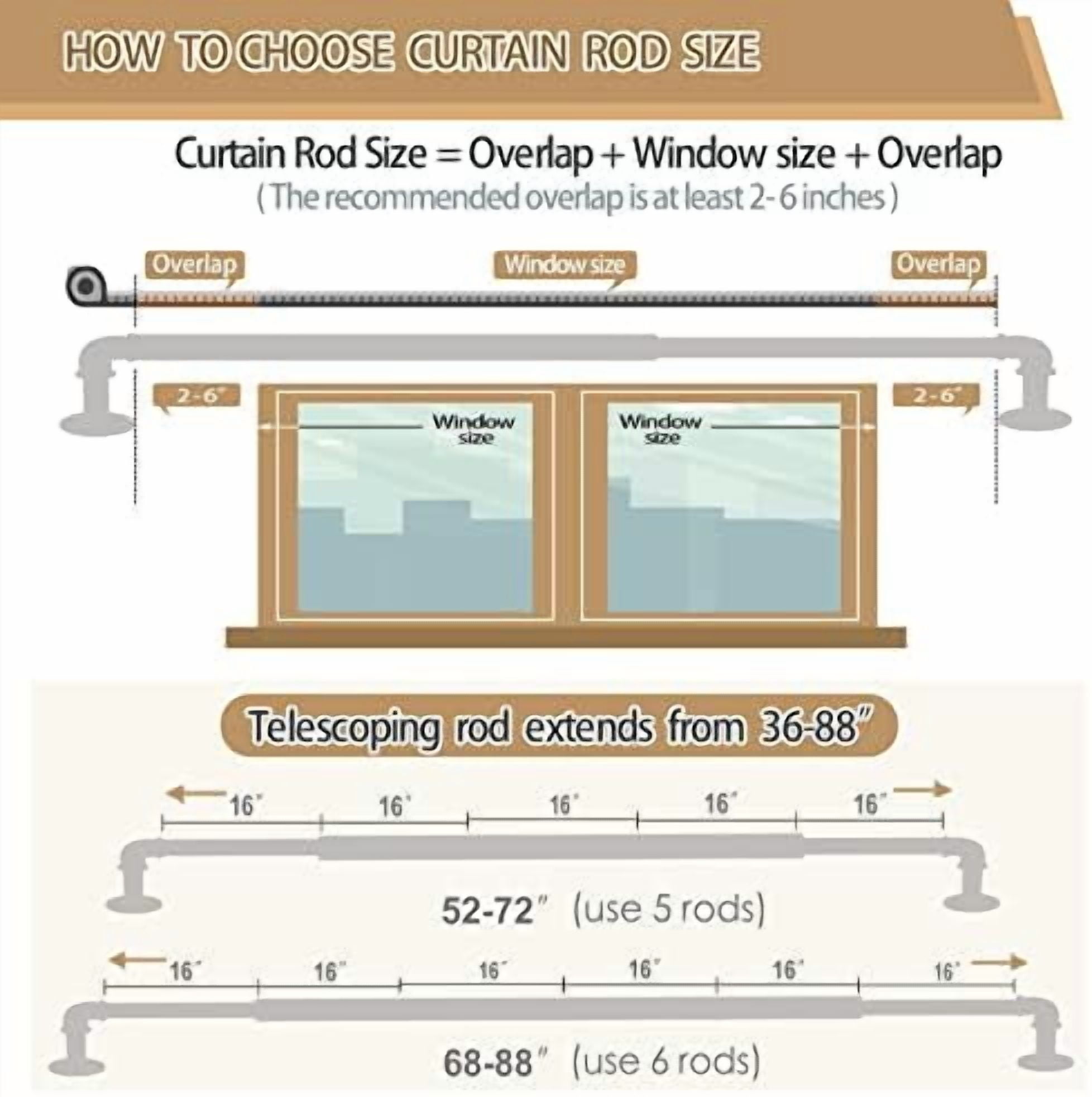 2 Pack Bronze Industrial Curtain Rods for Windows 48 to 84 Inch(4 to 7 Feet), 1 Inch Diameter Blackout Wrap Around Adjustable Heavy Duty Window Drapery Rods, Indoor and Outdoor