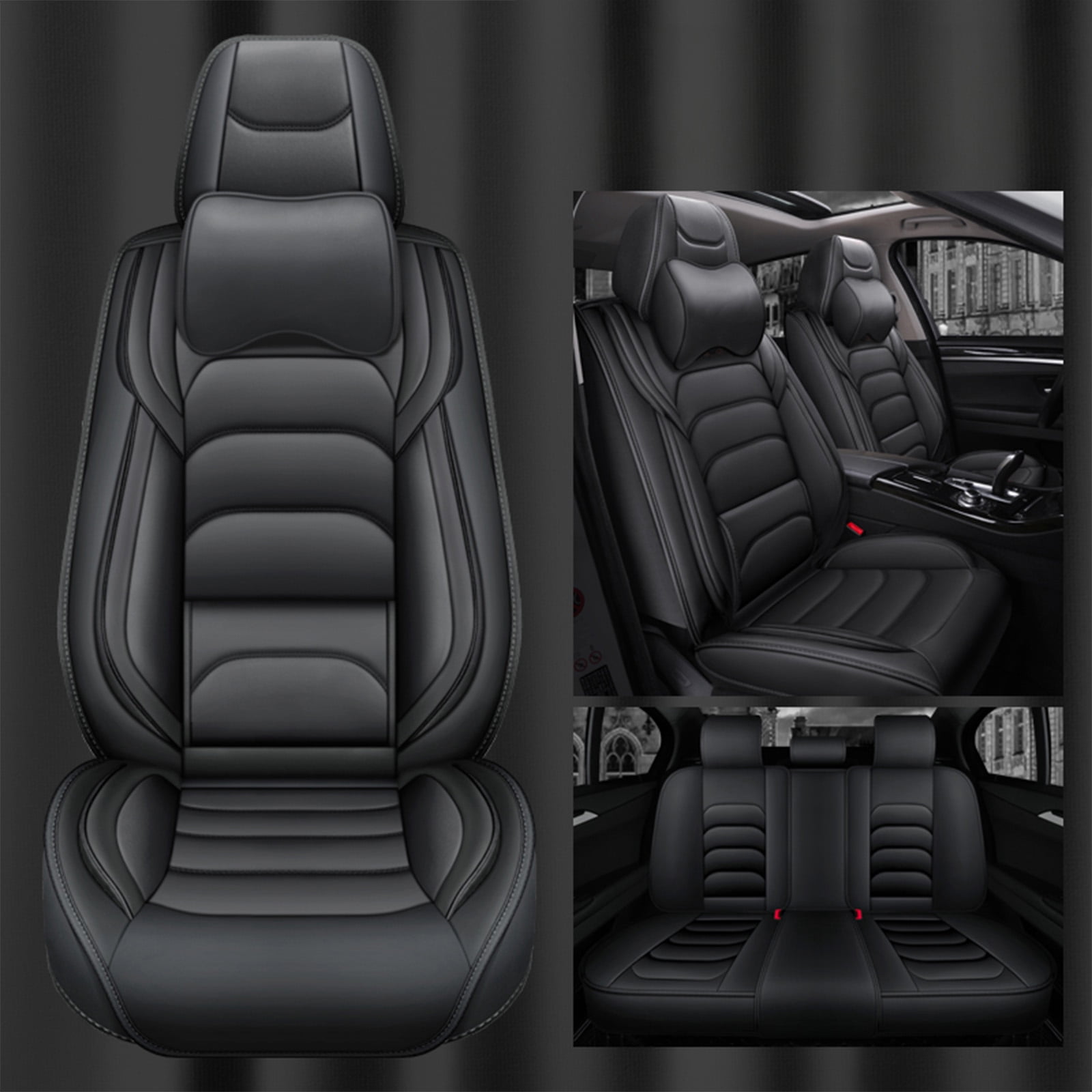 OTOEZ Universal Car Seat Cover, 5-Seat Full Set PU Leather, Front Rear Seat Protector, Waterproof Cushion Fit Most Honda Toyota Chevy Ford Nissan Vehicle Truck SUV