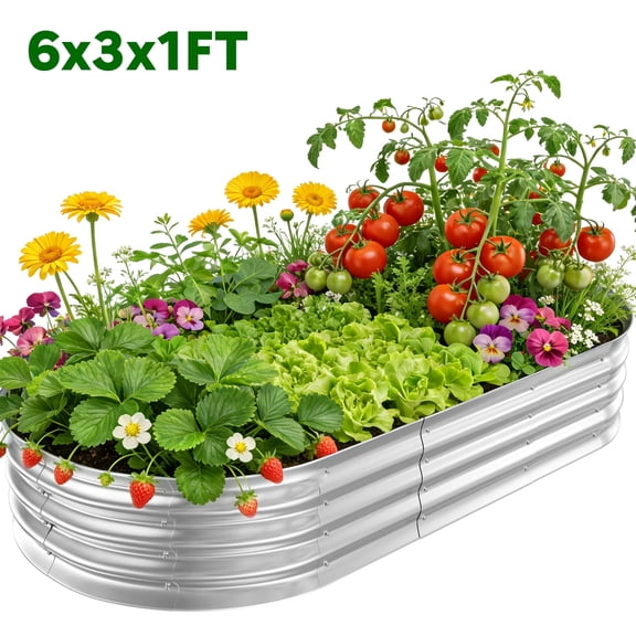 CityOut Raised Garden Bed Kit,6×3×1ft Raised Garden Boxes Outdoor for Vegetables and Flowers,Silver