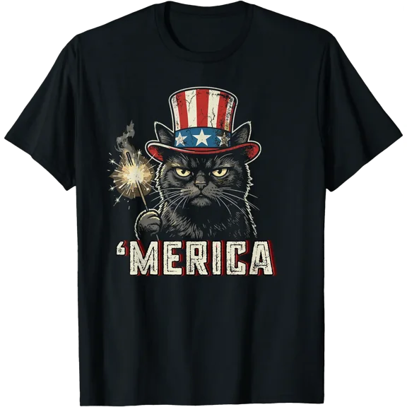 USA Merica Cat 4th of July Men Women Kids Funny Patriotic T-Shirt