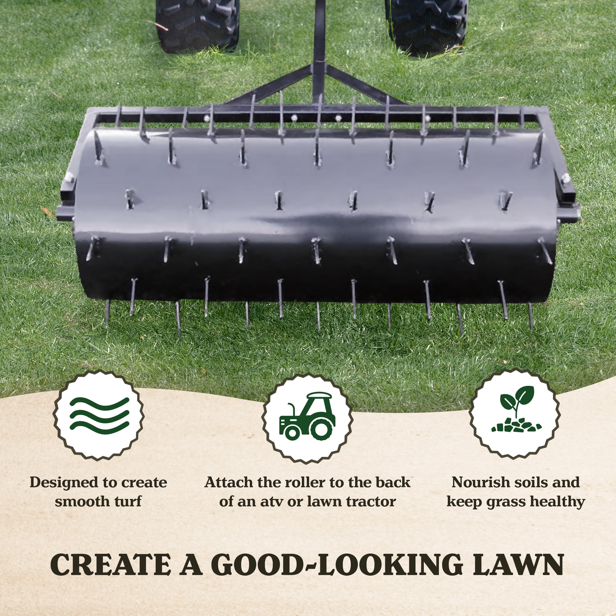 Yard Tuff Drum Steel Spike Lawn Aerator Roller w/36-Inch Width, 78 Spikes