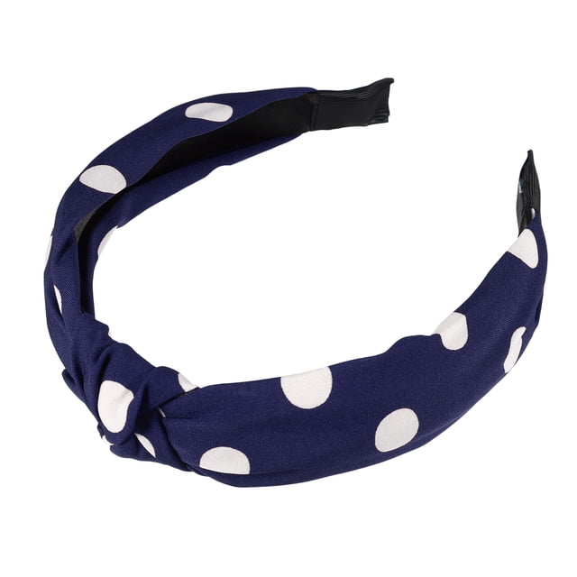 Polka Dot Headband, Knotted Headband for Women, Top Knot Elastic Hairband Hair Hoop, Non-Slip Wide Headband Hair Accessories, Deep Blue