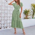 thumbnail image 3 of Mujeres vestido de impresión floral sumemr moda elegante vuelo manga mujeres V cuello ruffle vestido para fiesta fecha diaria luz verde XXL, 3 of 6