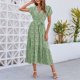 thumbnail image 3 of Mujeres vestido de impresión floral sumemr moda elegante manga volando mujeres V cuello ruffle vestido para fiesta fecha diaria luz verde S, 3 of 6