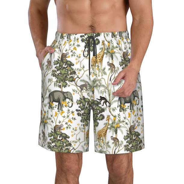 Fotbe Vintage Animals Palm Tree Trajes de Baño Estampados para Hombre, Shorts de Verano de Secado Rápido, Ropa de Playa, Bañadores-Medium