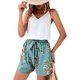 thumbnail image 1 of Conjunto casual de verano de 2 piezas para mujer sin mangas y pantalones cortos con cinturón floral White and Green M White and Green M Xishao ropa, 1 of 2