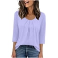thumbnail image 2 of Maqroz Women Round Neck Top Three Quarter Sleeve Solid Color Tops Elegant Blouse Soft Summer Loose Comfy Daily Wear Fashion Breathable Lightweight Outfits, 2 of 6