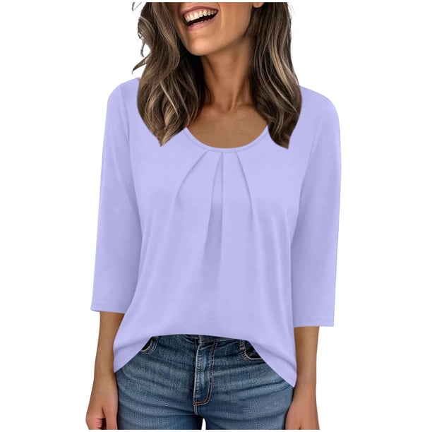 Camiseta de Manga 3/4 Impresa de Moda Casual de Ajuste Suelto de la Mujer de Verano Cómoda Primavera Y Verano