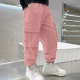 thumbnail image 4 of LIJCC Girls' Solid Color Cargo Pants Summer Fashion Elastic High Waist Wide Leg Baggy Multi-Pocket Cargo Sweatpants Casual Jogger(Pink,9-10 Years), 4 of 6
