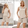 thumbnail image 4 of VDJ Two Piece Outfits for Women Lounge Sets Vest Tops and Shorts Set Sweatsuits with Pockets Beige Sleeveless Fashion Tracksuit, 4 of 12