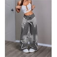 thumbnail image 3 of Pantalones vaqueros holgados Y2K for mujeres y niñas, pantalones vaqueros con dobladillo crudo y pierna ancha con retales de estrellas, ropa informal estilo Hip Hop, ropa Preppy, 3 of 7